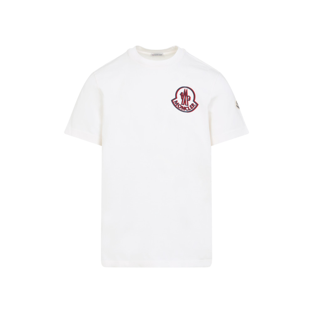 Moncler Flocked Logo T-shirt In Organic Cotton With Aesthetics In White