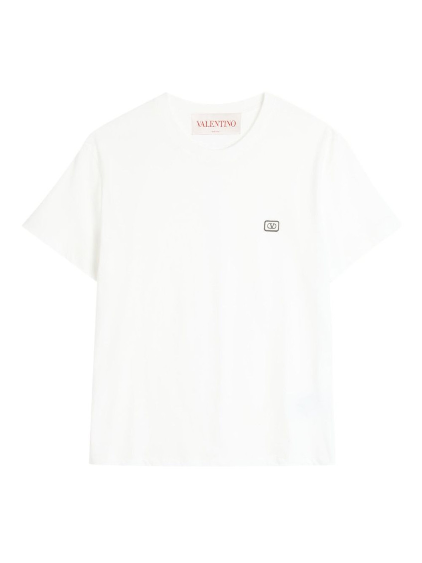 Valentino Garavani White Crewneck T-shirt With Logo Patch On The Front In Cotton Man In White