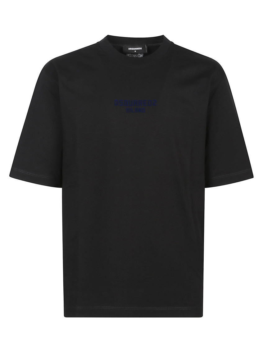Dsquared2 Black Crewneck T-shirt With Logo Lettering On The Front In Cotton Man In Black