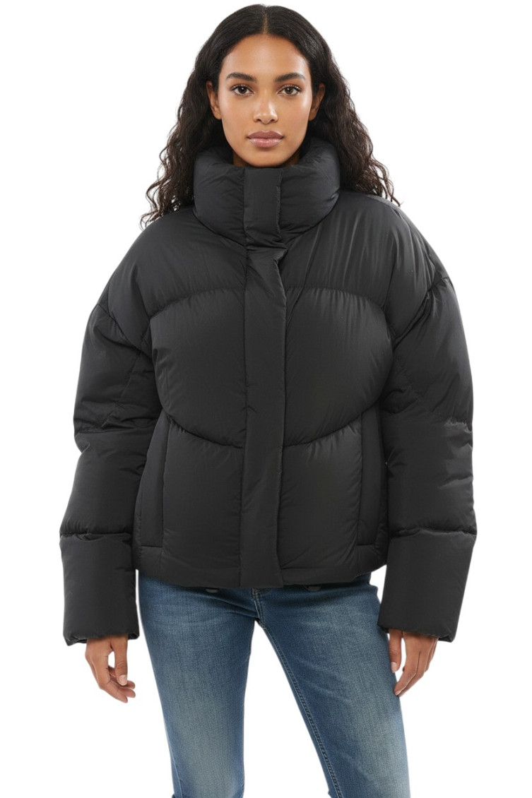 Bacon Black Quilted Mock Collar Jacket