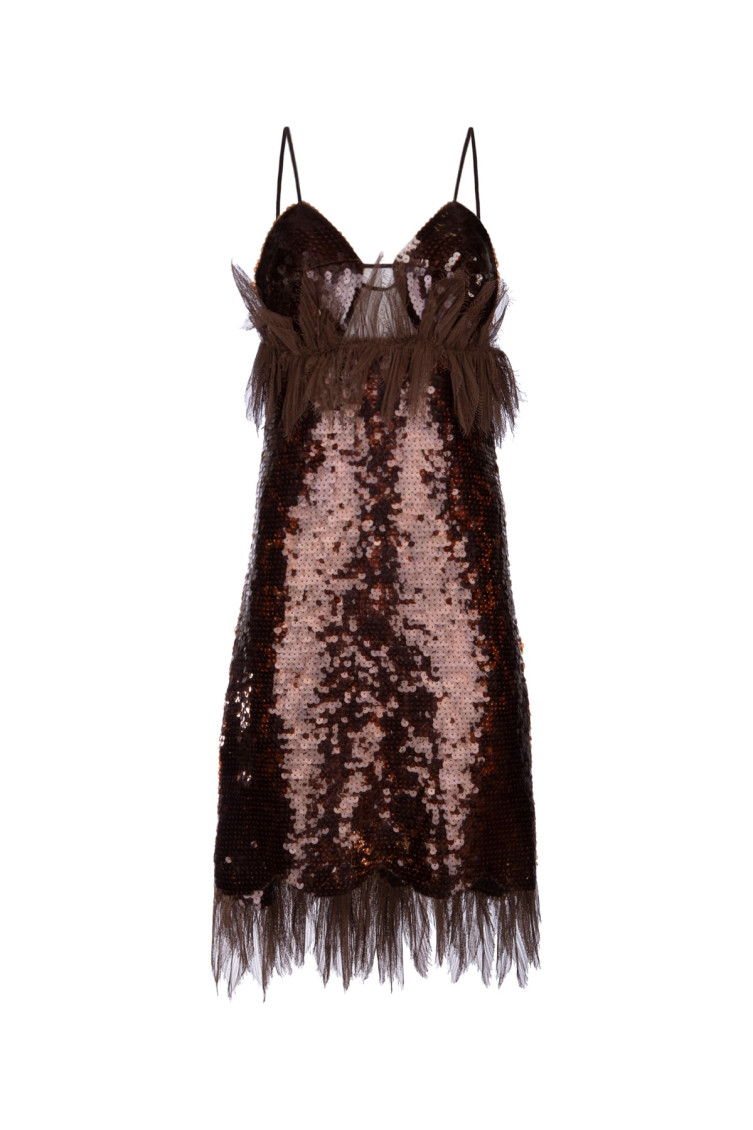 BOTTEGA VENETA BROWN LACE SEQUINS DRESS