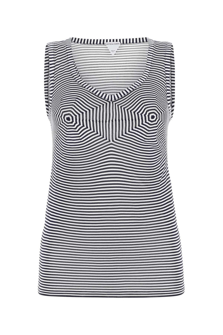 Bottega Veneta Striped Bustier Viscose Knit Tank Top In Blackwhite