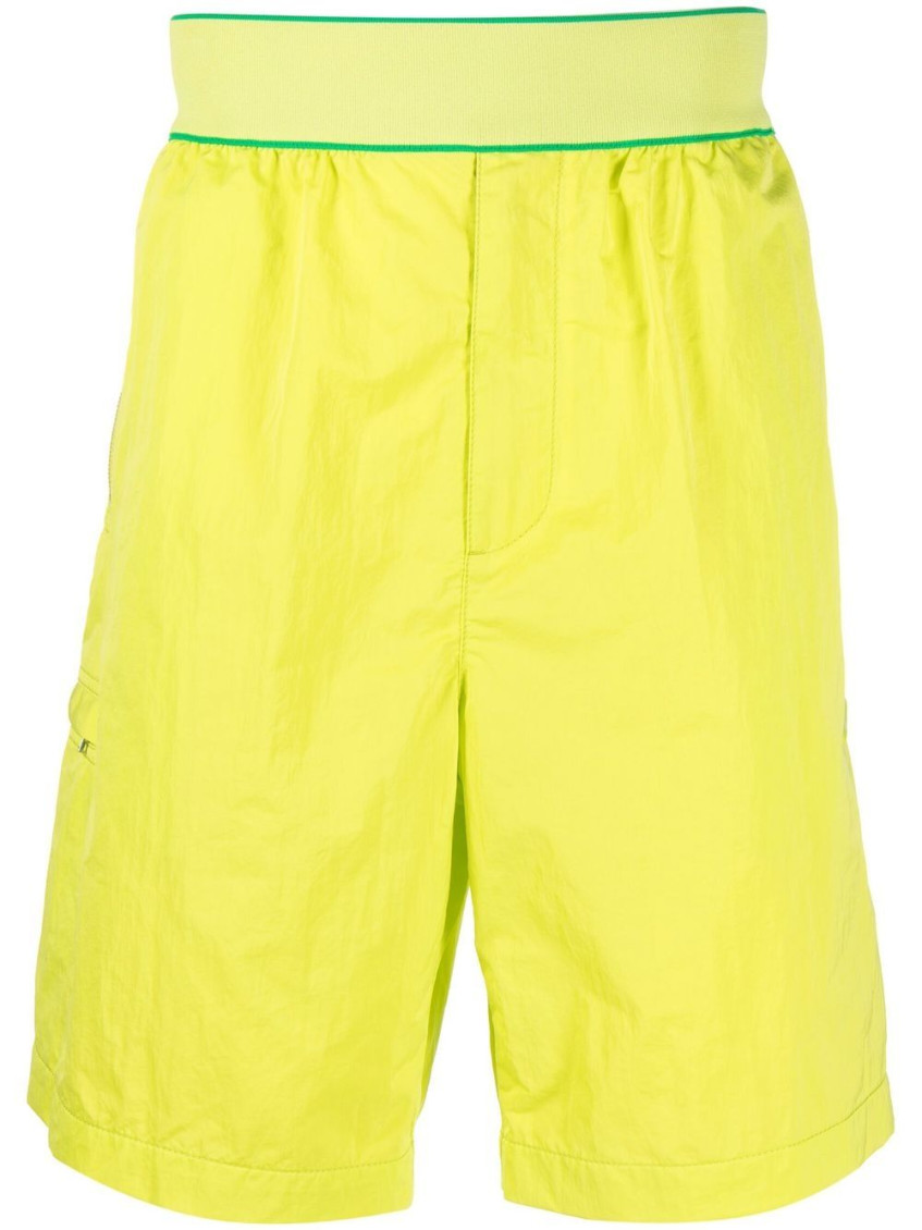 Shop Bottega Veneta Yellow Elasticated Waistband Shorts