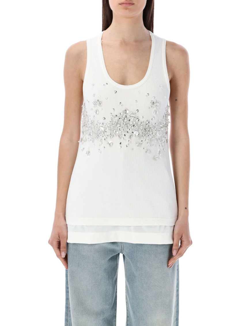 Bottega Veneta Crystal-embellished Jersey Tank Top In White
