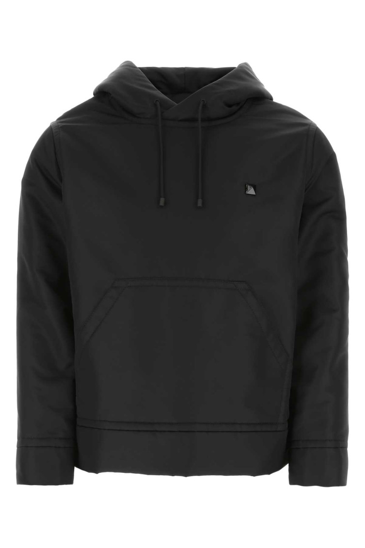 Valentino Embellished Hooded Sweatshirt With Drawstring And Pouch Pocket In Black