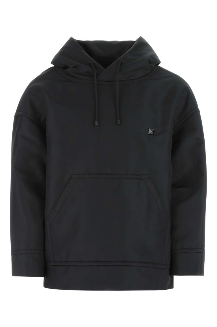 Valentino Embellished Hooded Sweatshirt With Drawstring And Pouch Pocket In Black