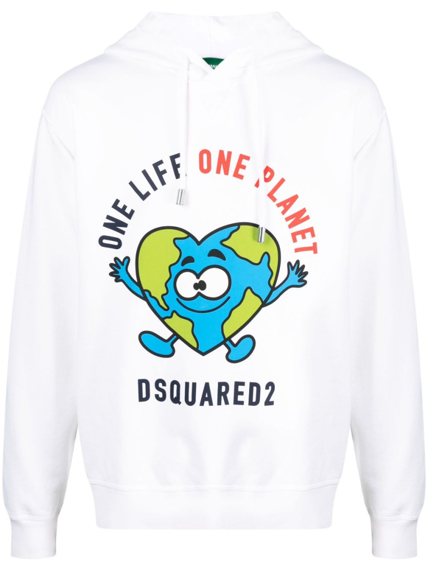 Dsquared2 White Buddy Earth cotton hoodie for Men Online USA