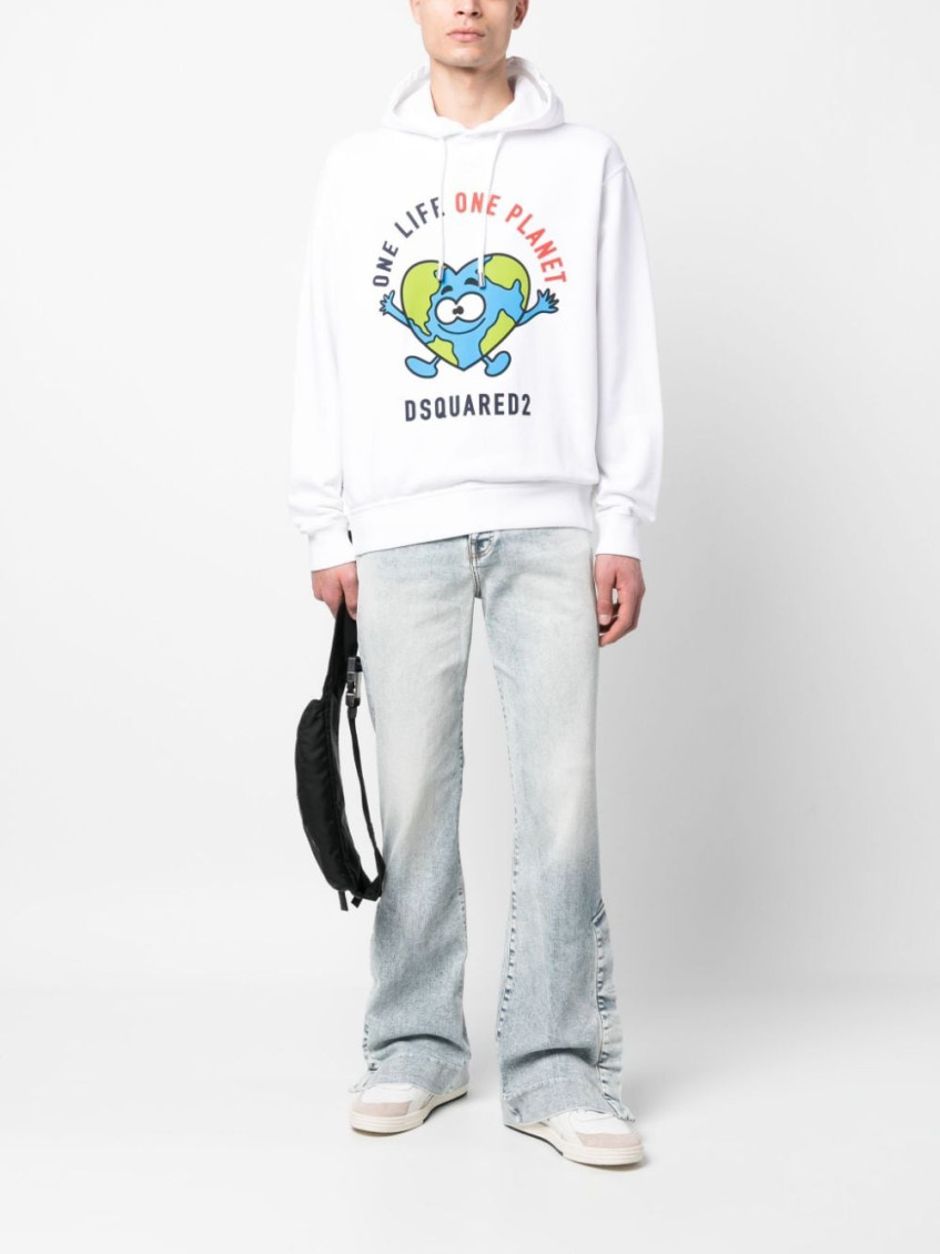 Dsquared2 White Buddy Earth cotton hoodie for Men Online USA