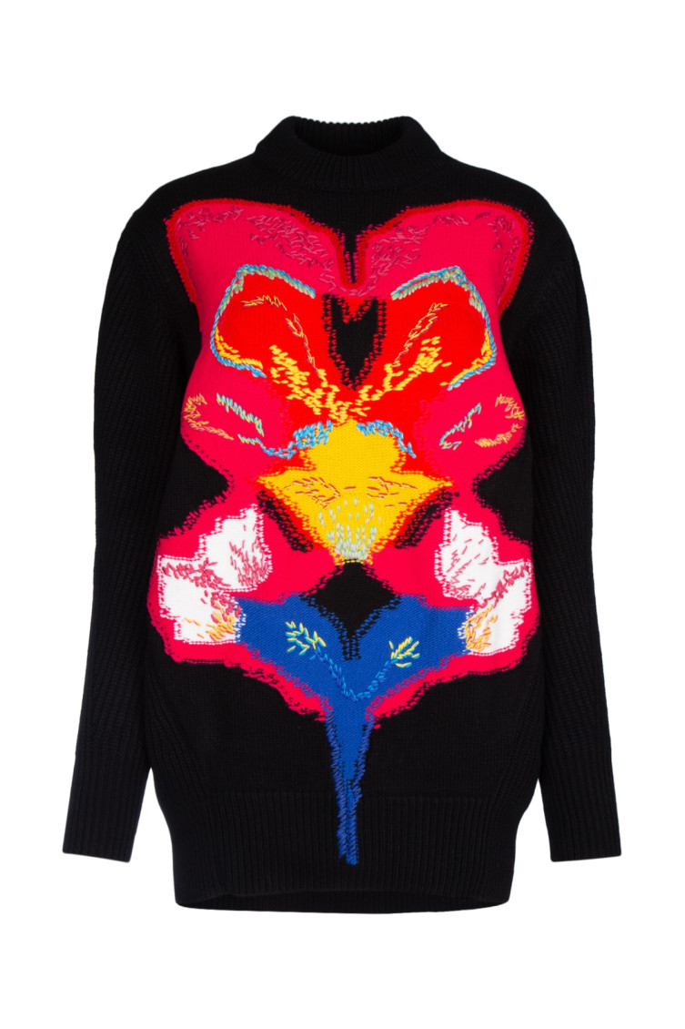 Alexander Mcqueen Orchid Intarsia Oversized Jumper In Black