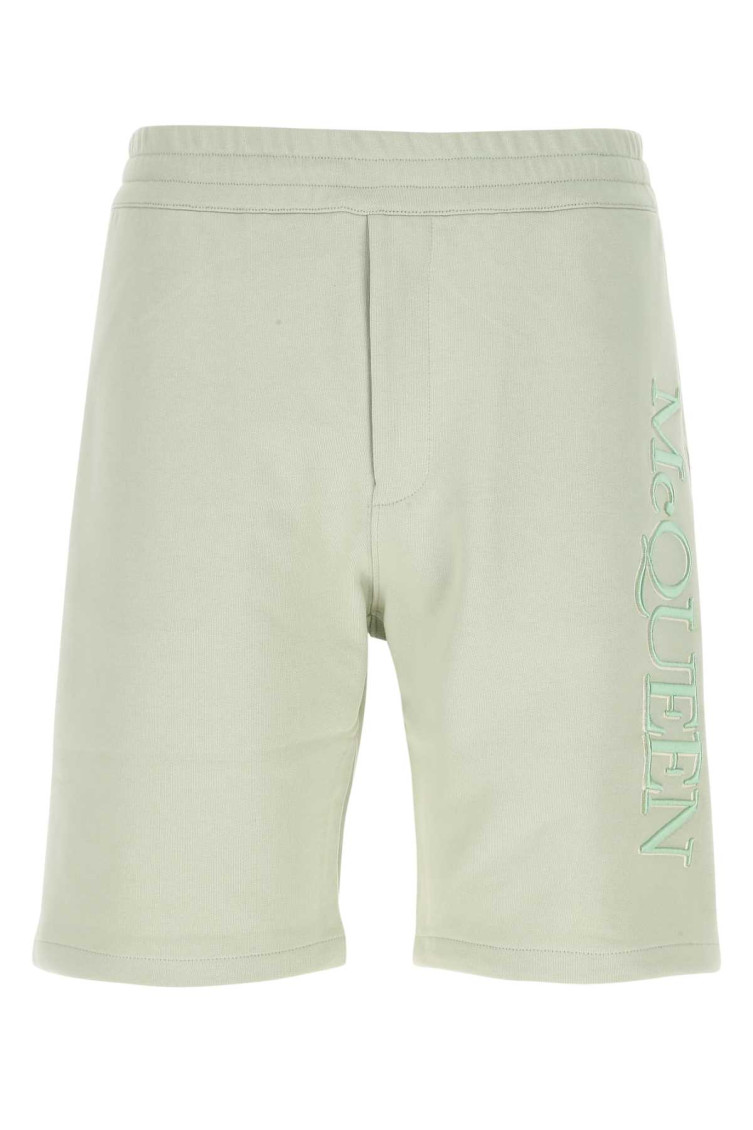Alexander Mcqueen Embroidered Logo Bermuda Shorts With Elastic Waistband In Light Green
