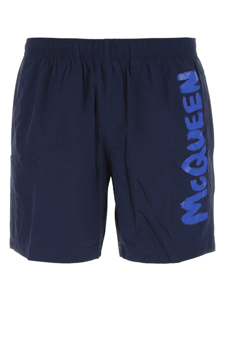 Shop Alexander Mcqueen Midnight Blue Nylon Swimming Shorts In Dark Blue