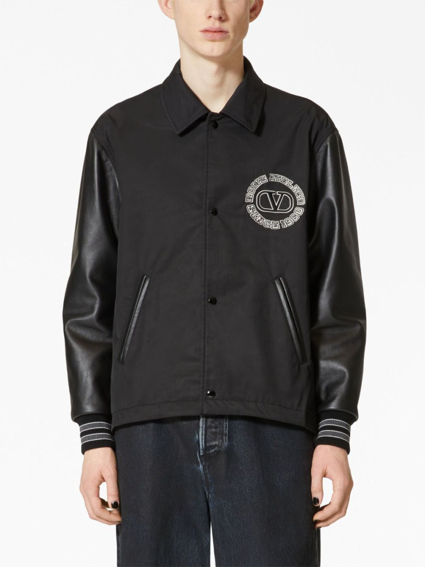 Calro Valentino フェイクスエードボンバージャケット　LL 黒 Valentino Garavani Black Leather Sleeves Nylon Bomber Jacket for