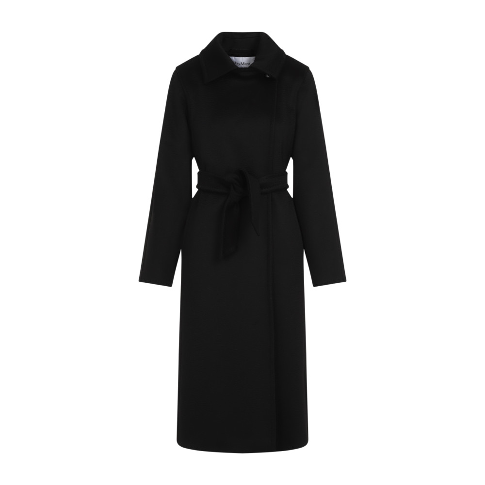 Max Mara Manuela Belted Wool Jersey Midi Coat In Black