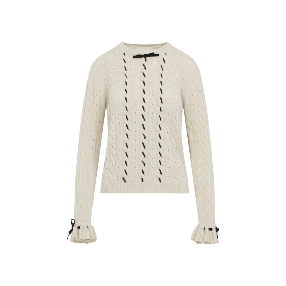 Valentino Betulla White Virgin Wool Sweater In Neutral