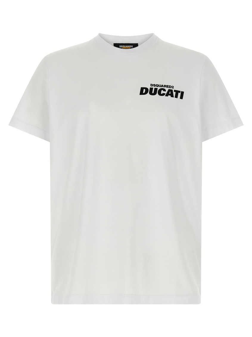 Dsquared2 Ducati X D2 White T-shirt With Logo On The Front In Cotton Man In White