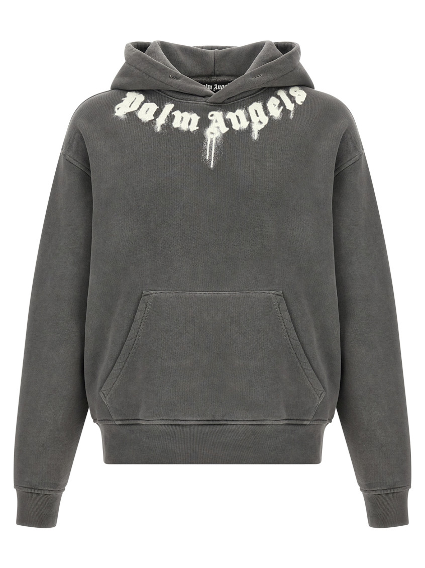 Palm Angels Grey Logo Print Hoodie In Gray