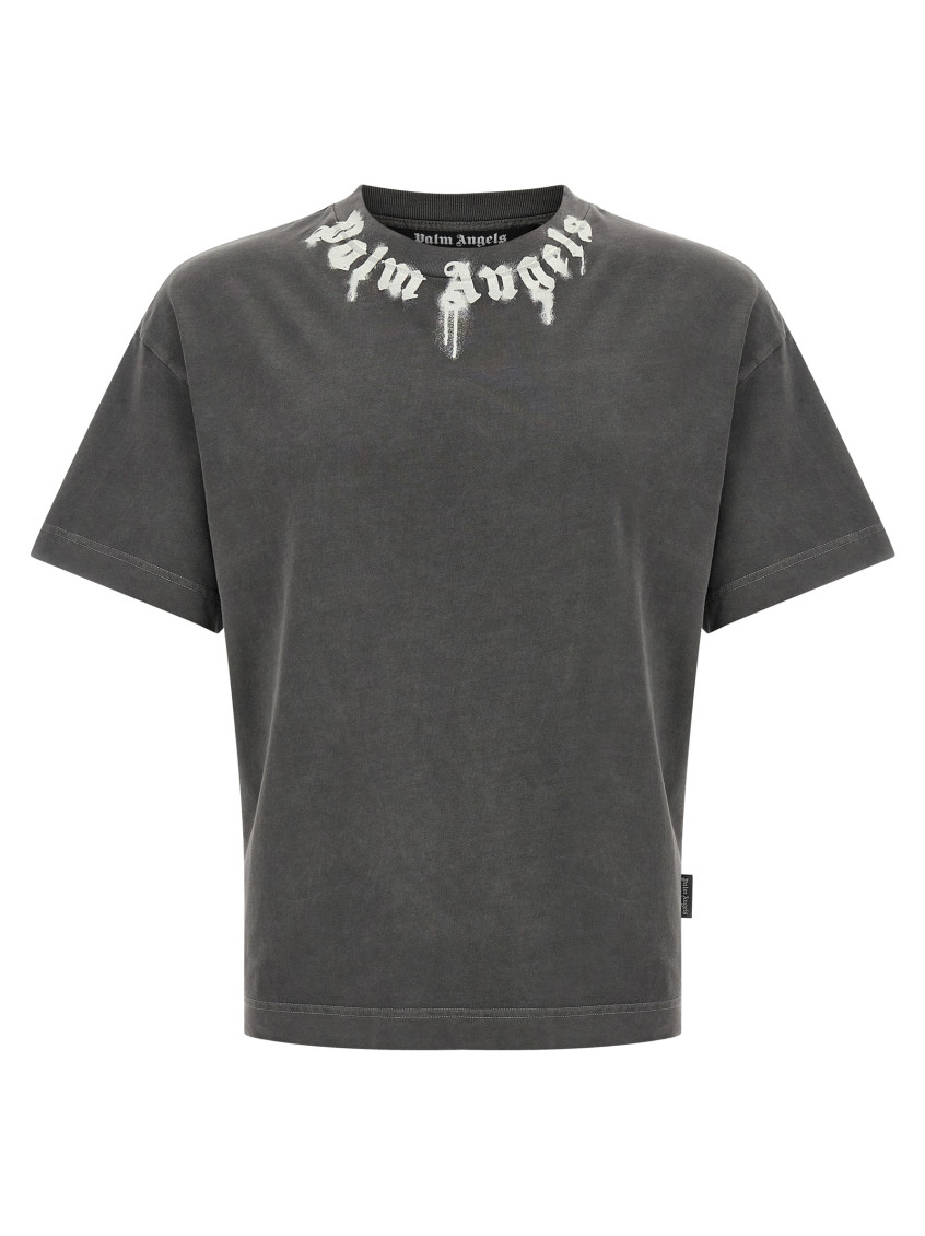 Palm Angels Grey Logo Print T-shirt In Gray