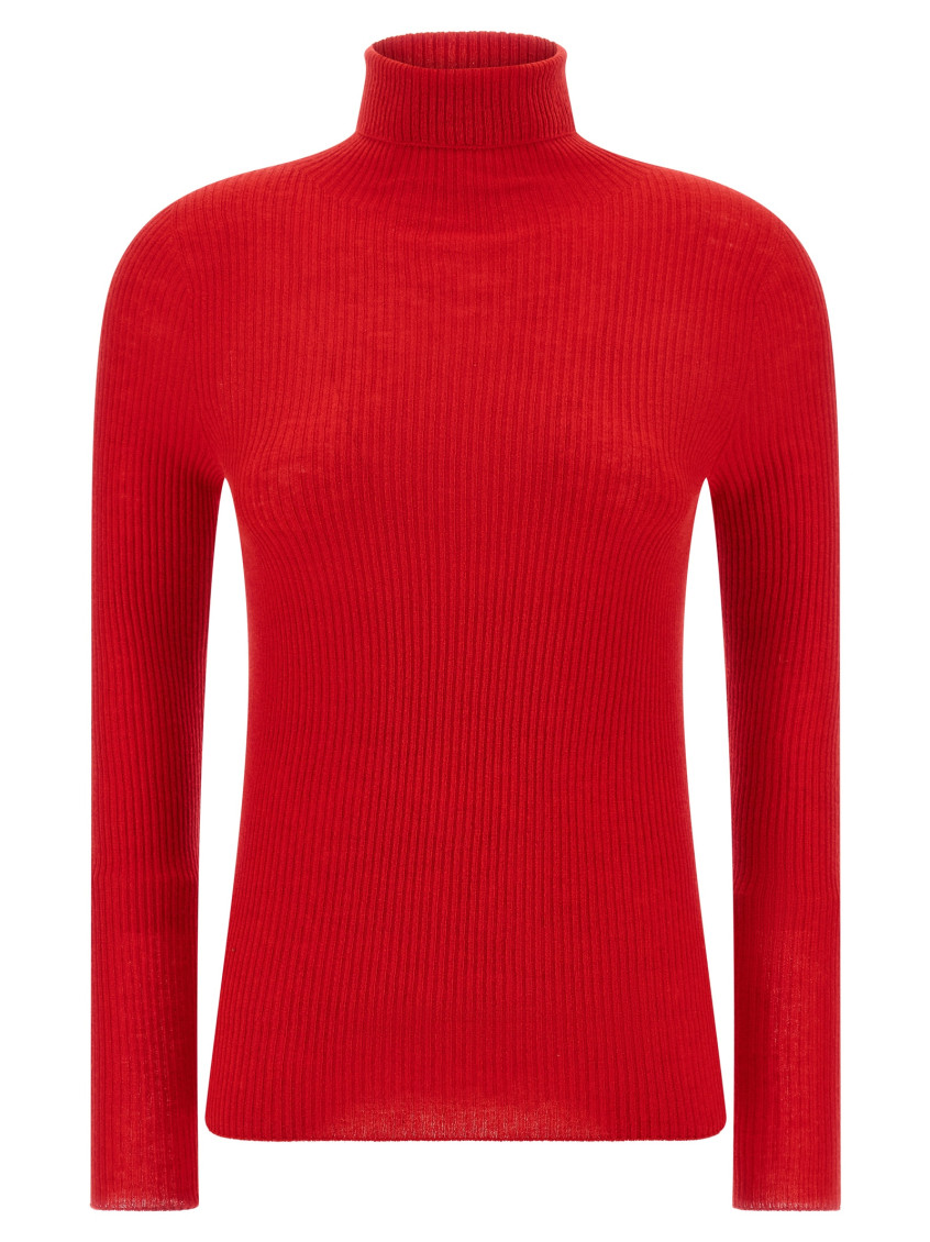 Fabiana Filippi Ribbed Virgin Wool And Silk Turtleneck Sweater In Red