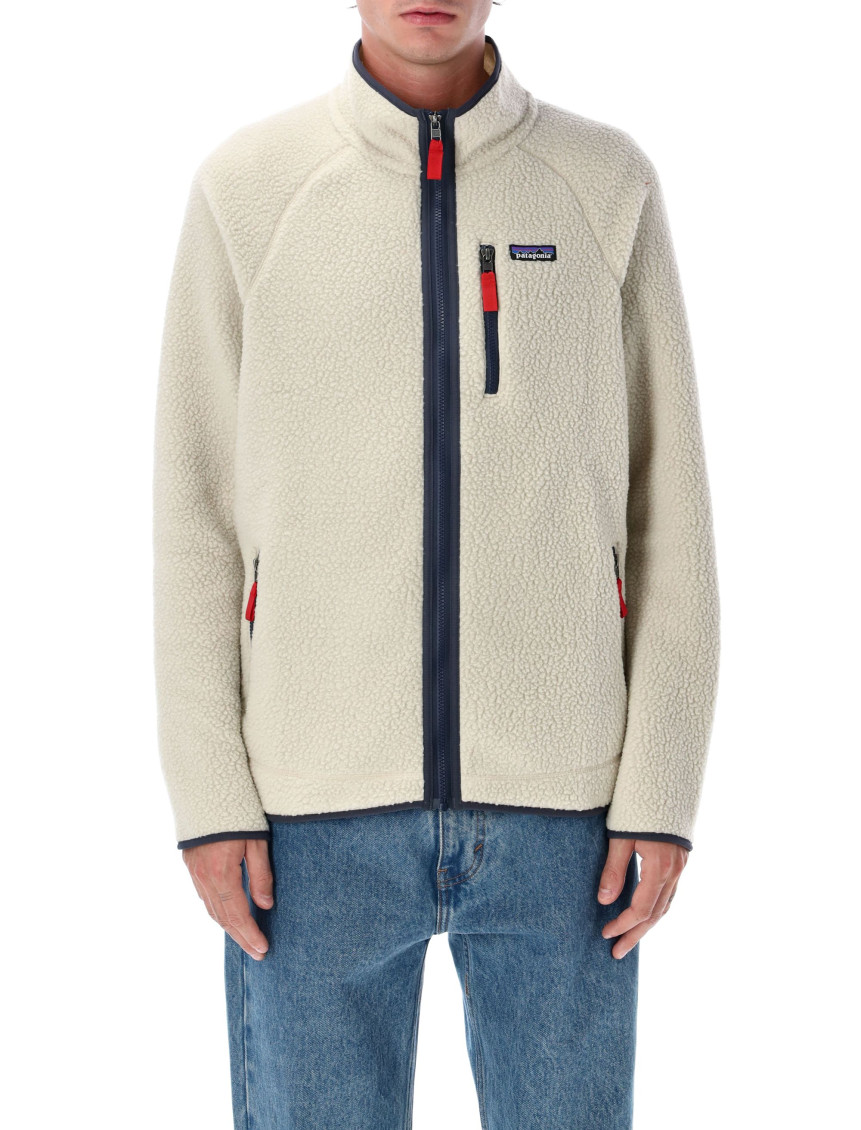 Patagonia Textured Fleece Jacket With High Collar In White