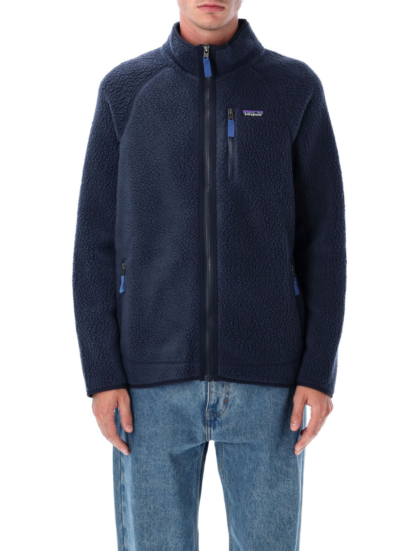 Patagonia Textured Fleece Casual Jacket With Stand Collar In Blue