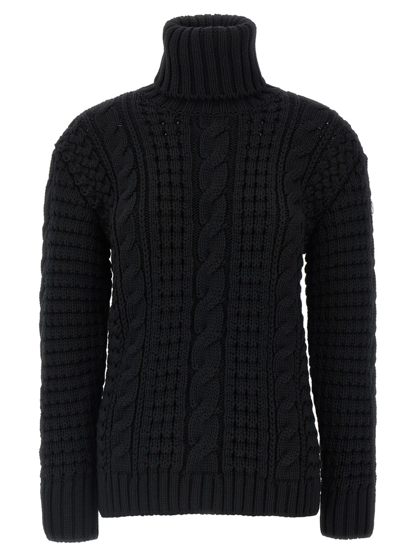 Moncler X Ee72 By Edward Enninful Cable Knit Turtleneck Sweater In Black
