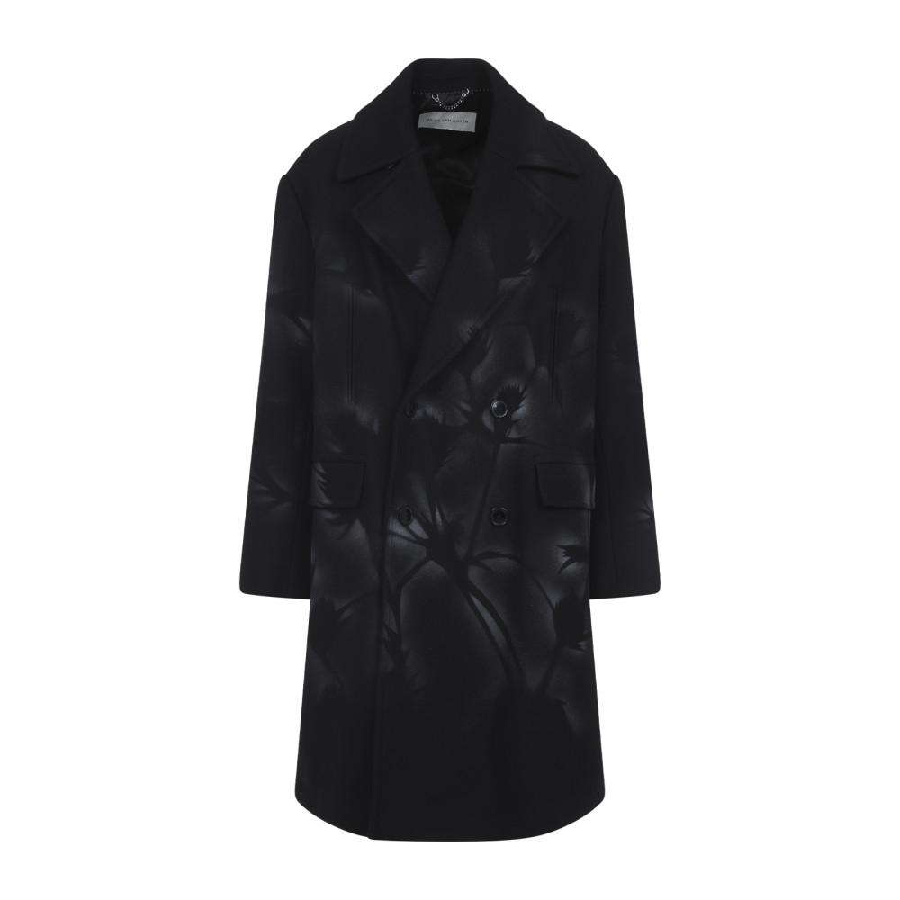 Dries Van Noten Oversized Double-breasted Coat With Peonia Print In Black