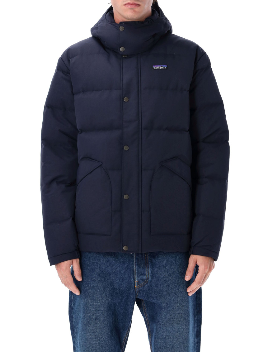Patagonia Quilted Padded Jacket With High Collar And Hood In Blue
