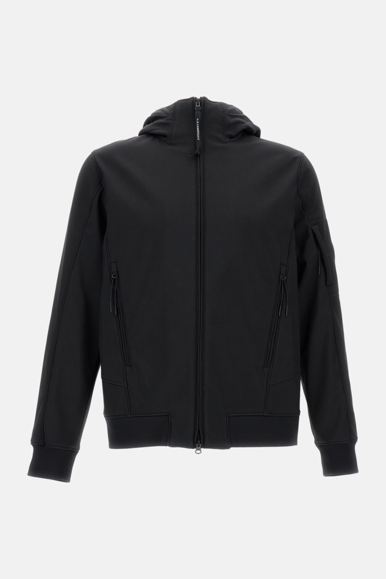 C.p. Company Short Jacket With Hood And Distinctive Lens Logo In Black