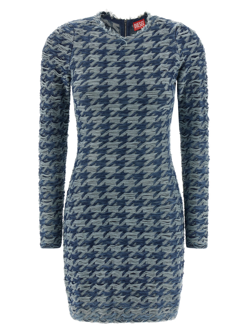 Diesel Women Light Blue Houndstooth Denim M-halma Minidress In Blue