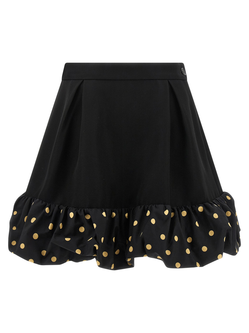 Moschino Polka Dots Wool Blend Diagonal Miniskirt In Black