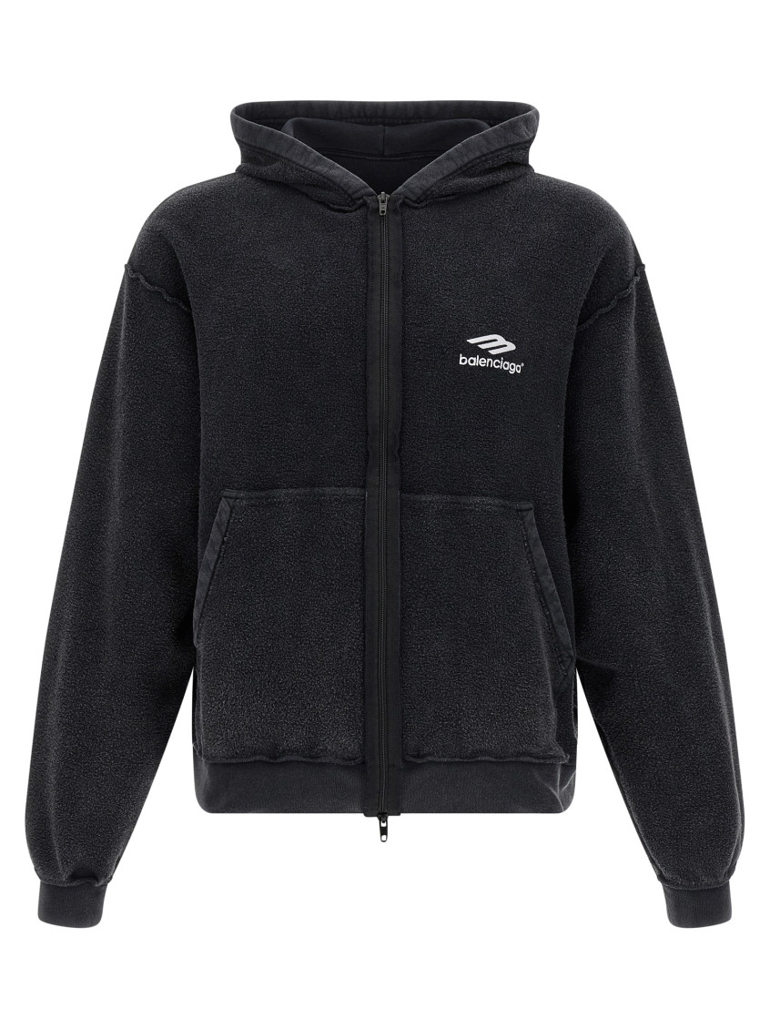 Balenciaga Black Hoodie With Kangaroo Pocket And Logo On The Front In Cotton Man In Black