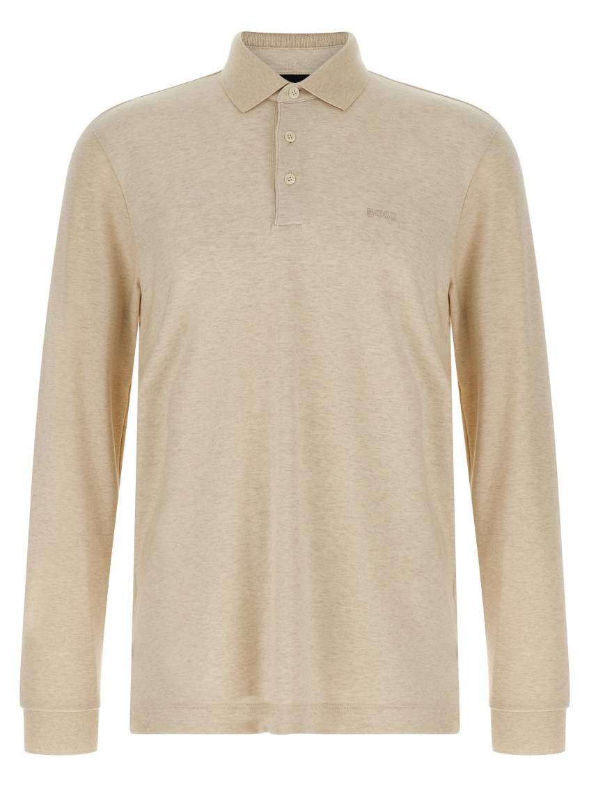 Hugo Boss Embroidery-logo Long-sleeve Polo Shirt In Neutral