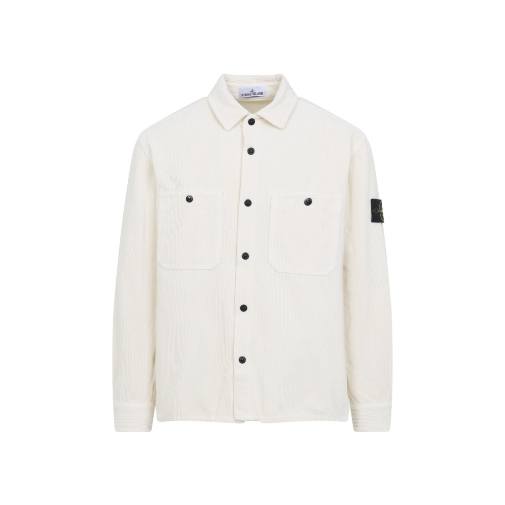 Stone Island White Logo Patch Overshirt In Neutral