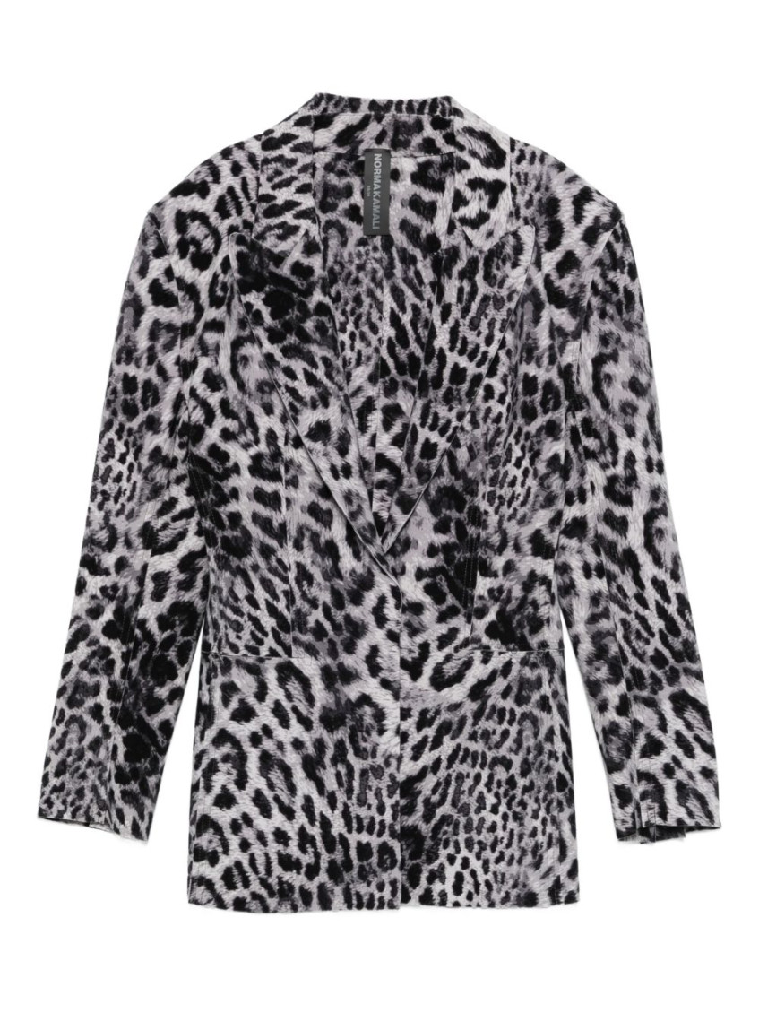 Norma Kamali Leopard Print Single-breasted Jacket In Blue