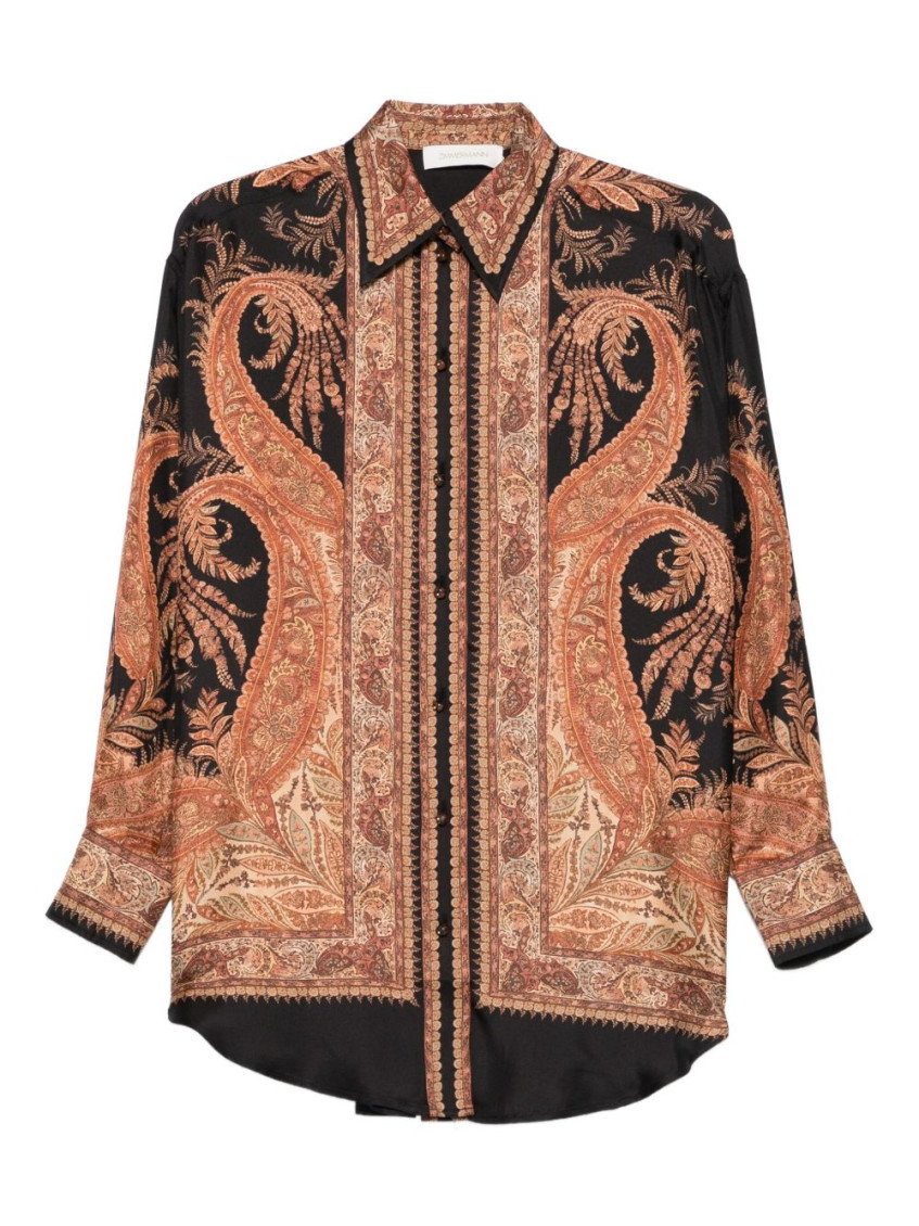 Zimmermann Multicolor Shirt With Pointed Collar And Paisley Motif In Silk Woman In Brown