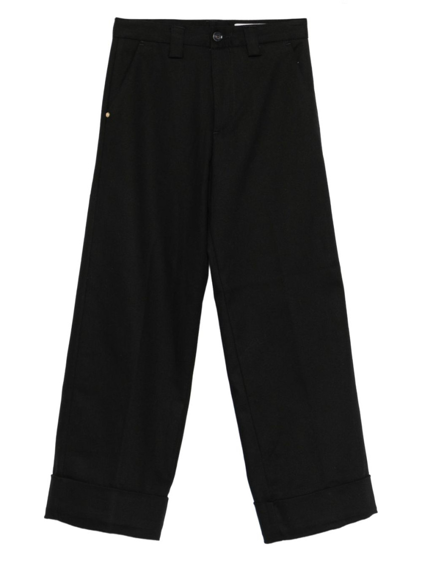 White Sand Cotton Flared Trousers In Black