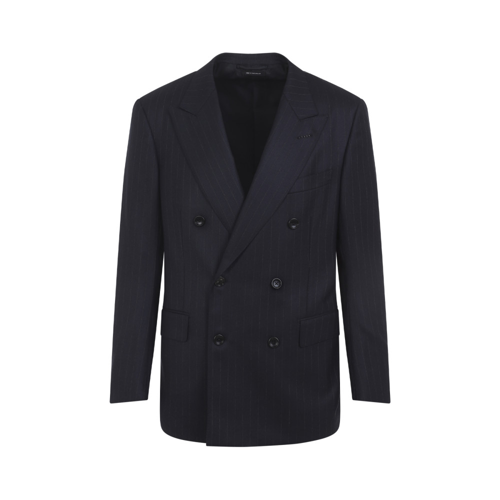 Tom Ford Tailored Double-breasted Pinstripe Jacket In Blue