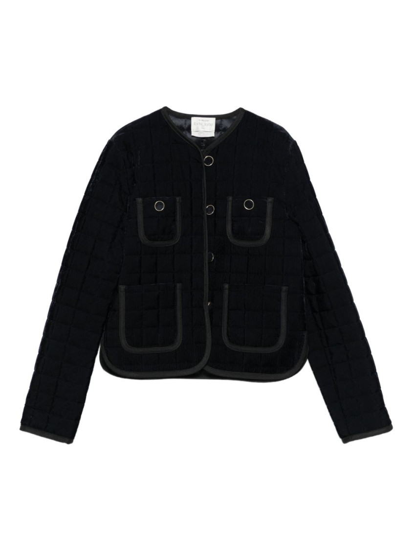 Forte Forte Short Quilted Jacket With Round Neck And Pockets In Blue