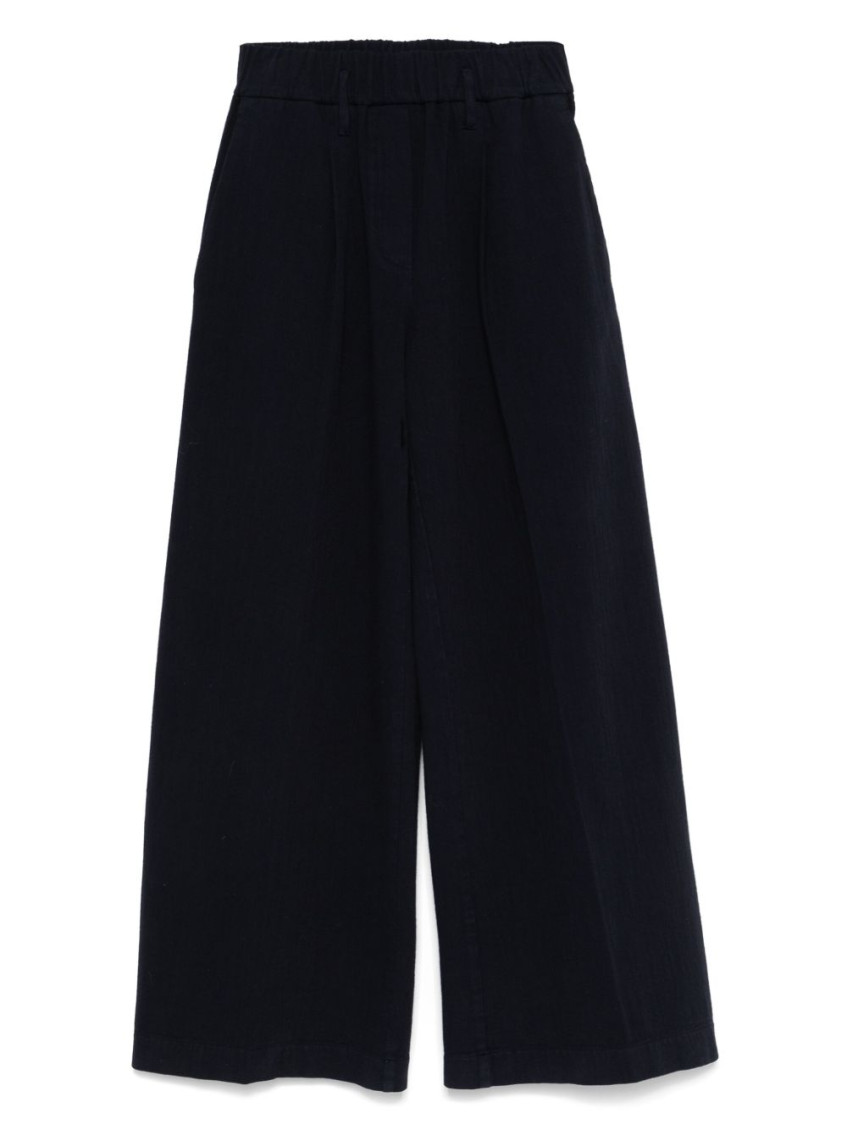 Forte Forte Flared Wide Leg Cotton Trousers With Pockets In Blue