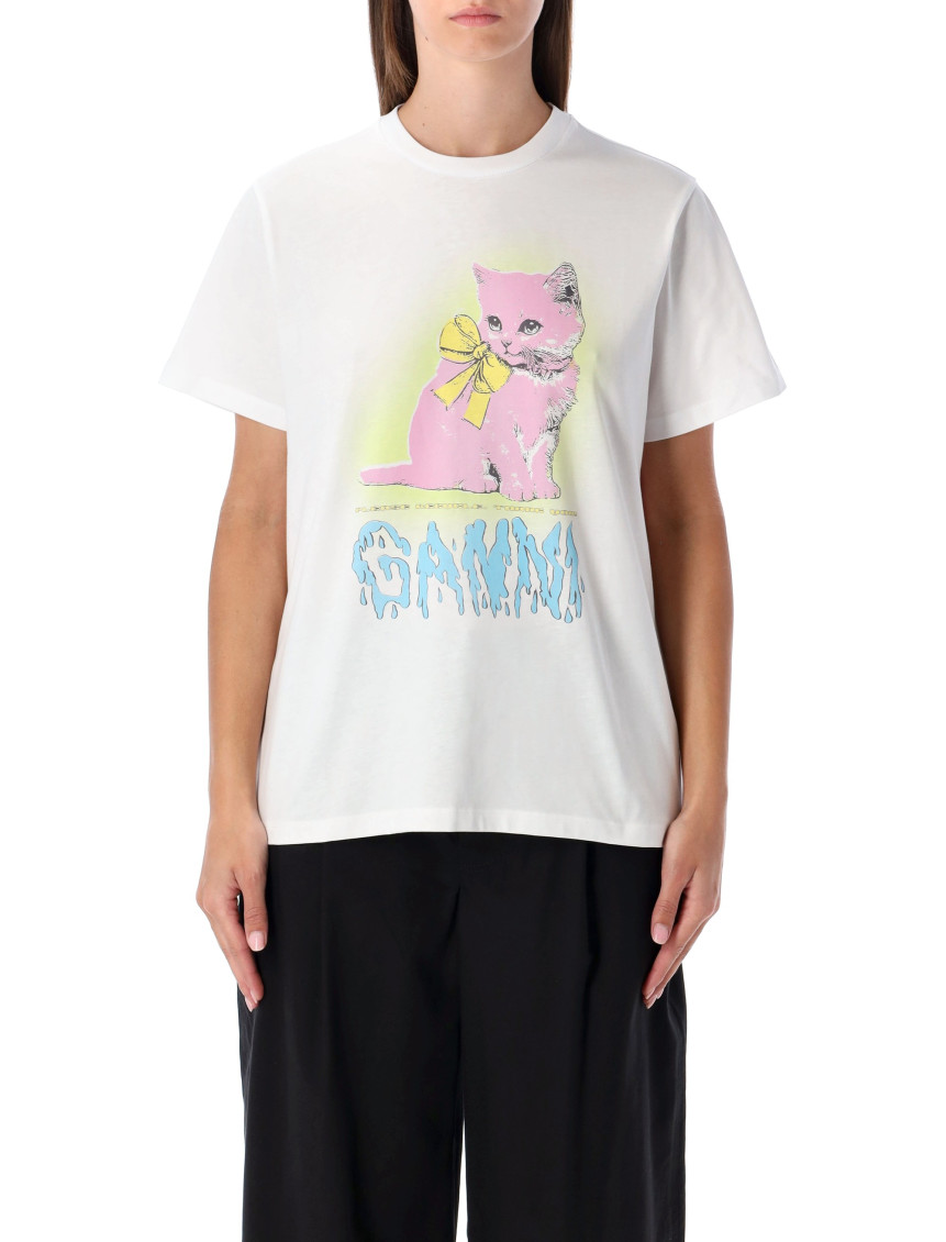 Ganni Women White Crewneck T-shirt With Maxi Logo On The Front In Cotton Jersey Woman In White