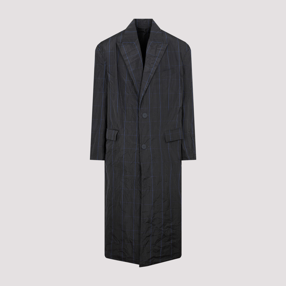 Balenciaga Checkered Long Nylon Raincoat In Gray