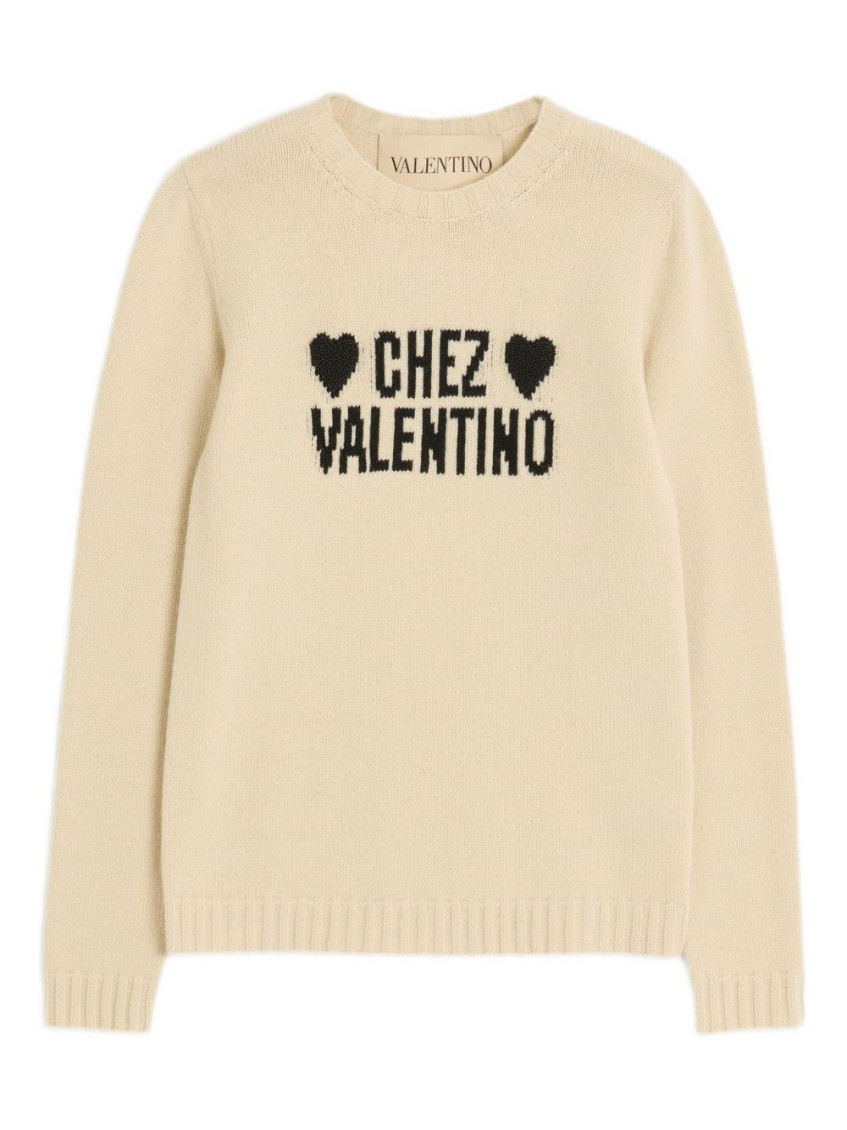 Valentino Beige Heart-embellished Sweater In Neutral