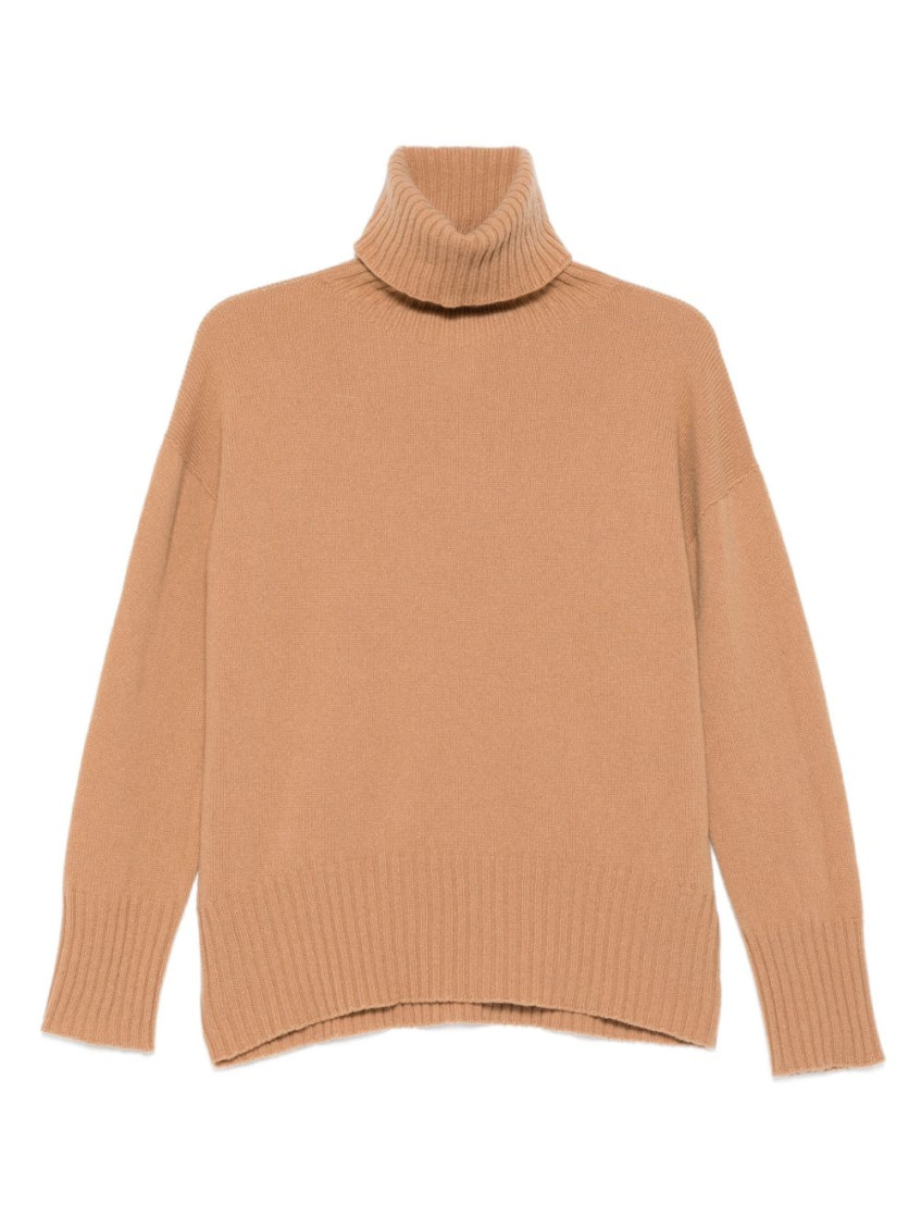 Alysi Camel High Neck Wool Sweater In Brown