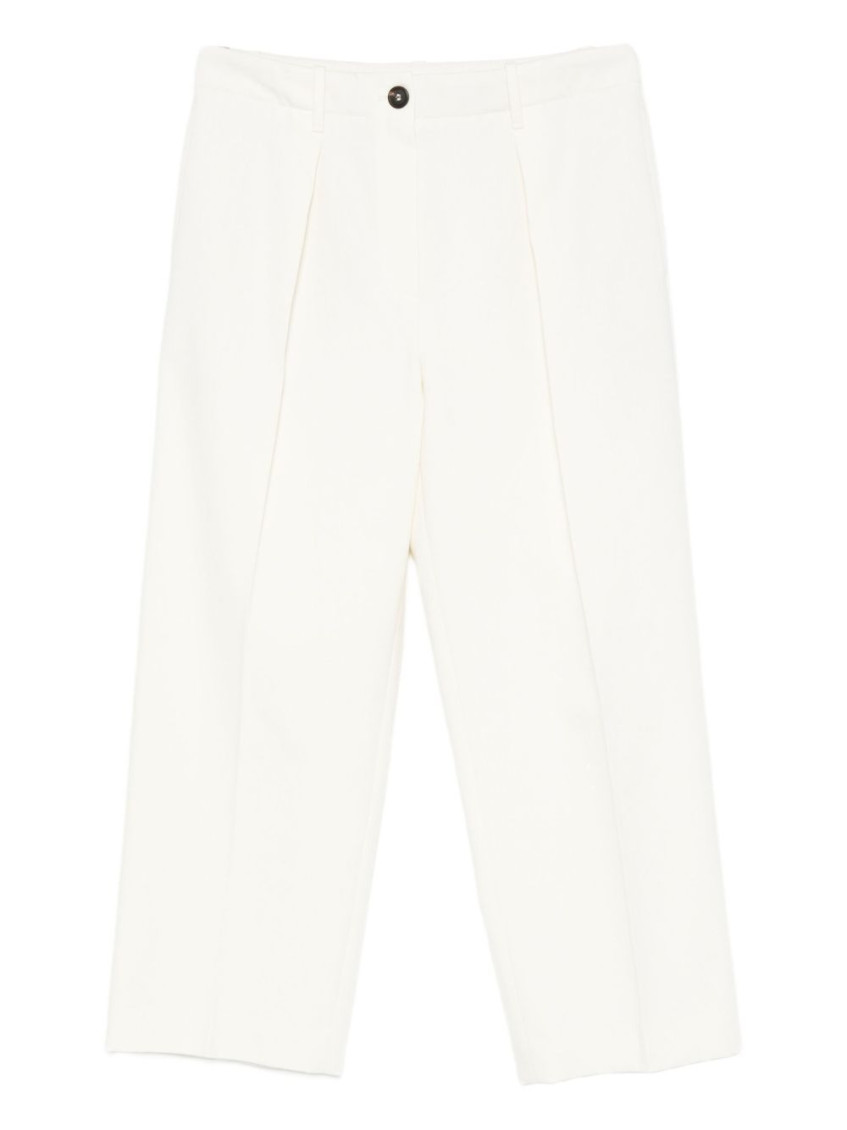 Brunello Cucinelli Cotton Blend Pleated Cropped Trousers Clothing In White