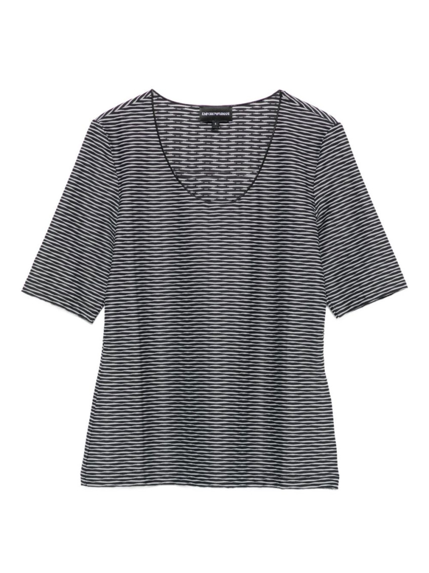 Emporio Armani Grey Striped Scoop Neck Top In Gray