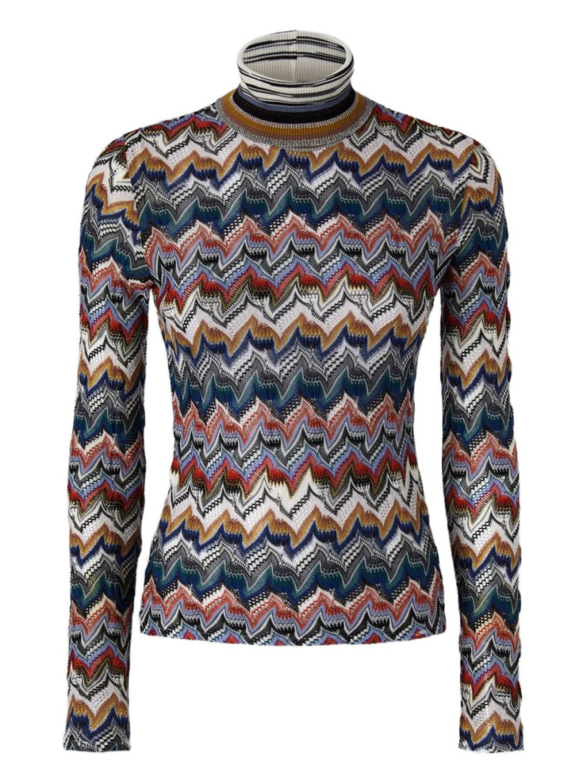 Missoni Slim Fit High-neck Sweater In Embroidered Lace In Multi