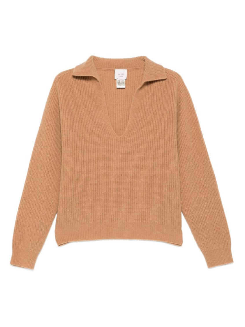 Alysi Camel Ribbed Wool Sweater In Brown
