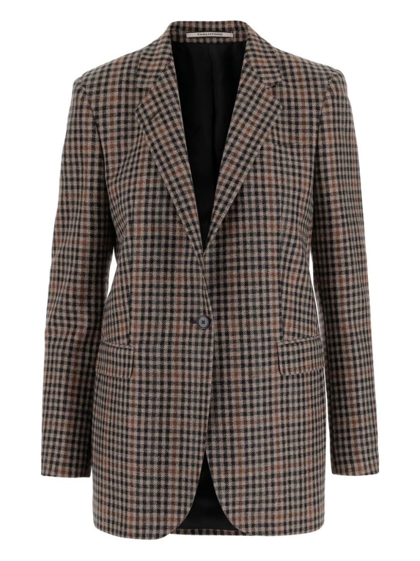 Tagliatore Checked Pattern Wool Jacket Front Pockets In Brown