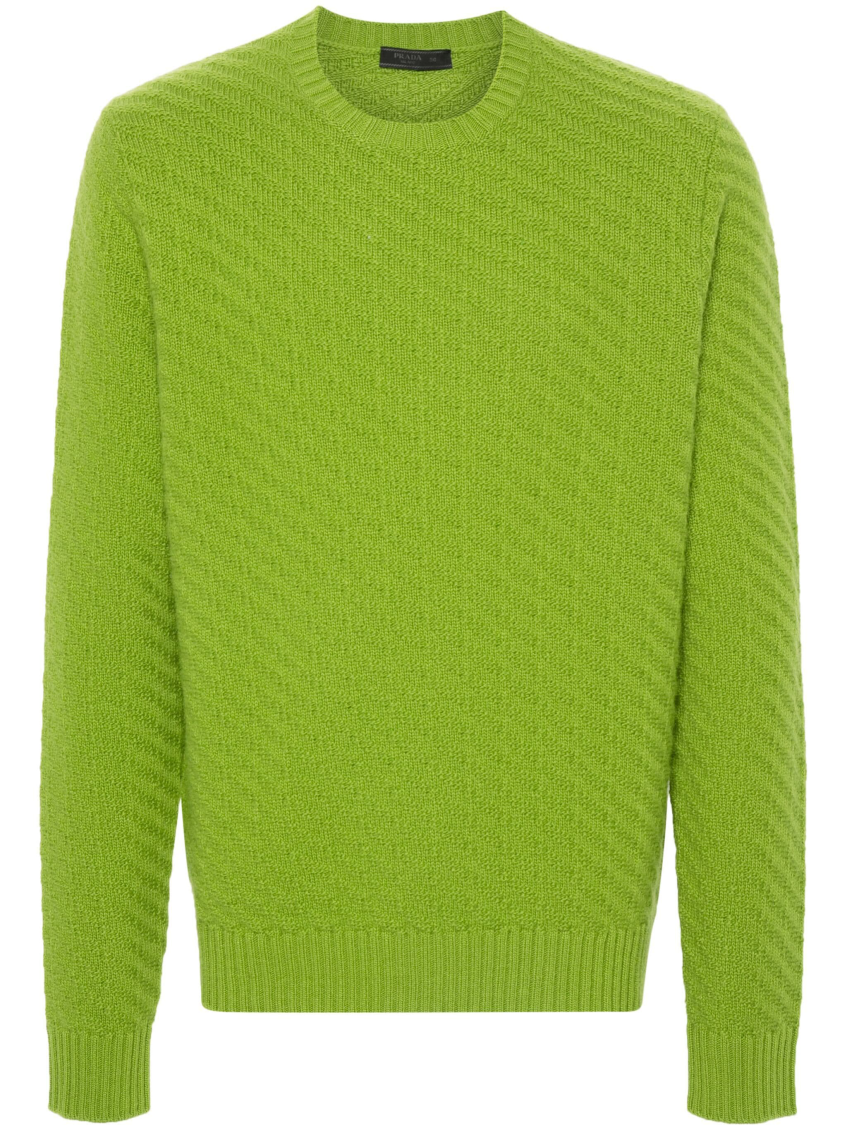 Prada Ribbed Knit Crewneck Sweater In Neon Green