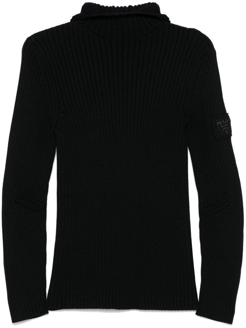 Prada High-neck Ribbed Wool Sweater In Black